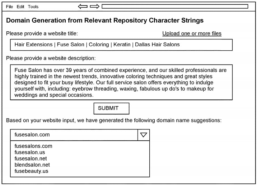GoDaddy files patent applicaton for “recommending domains from free text”