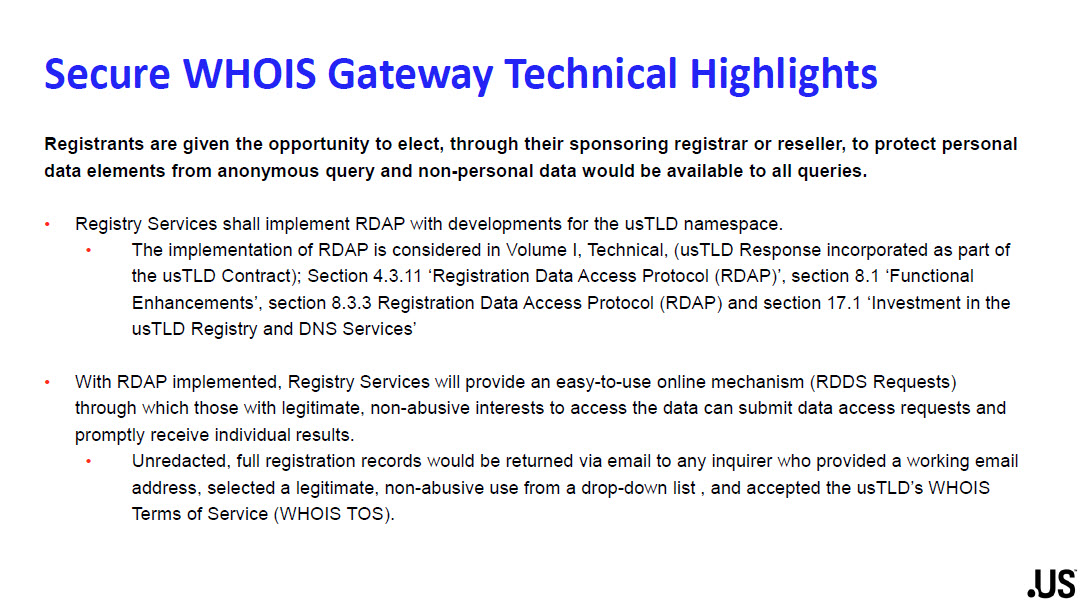 .US Town Hall and the Secure WHOIS Gateway Proposal 10 .US Town Hall and the Secure WHOIS Gateway Proposal