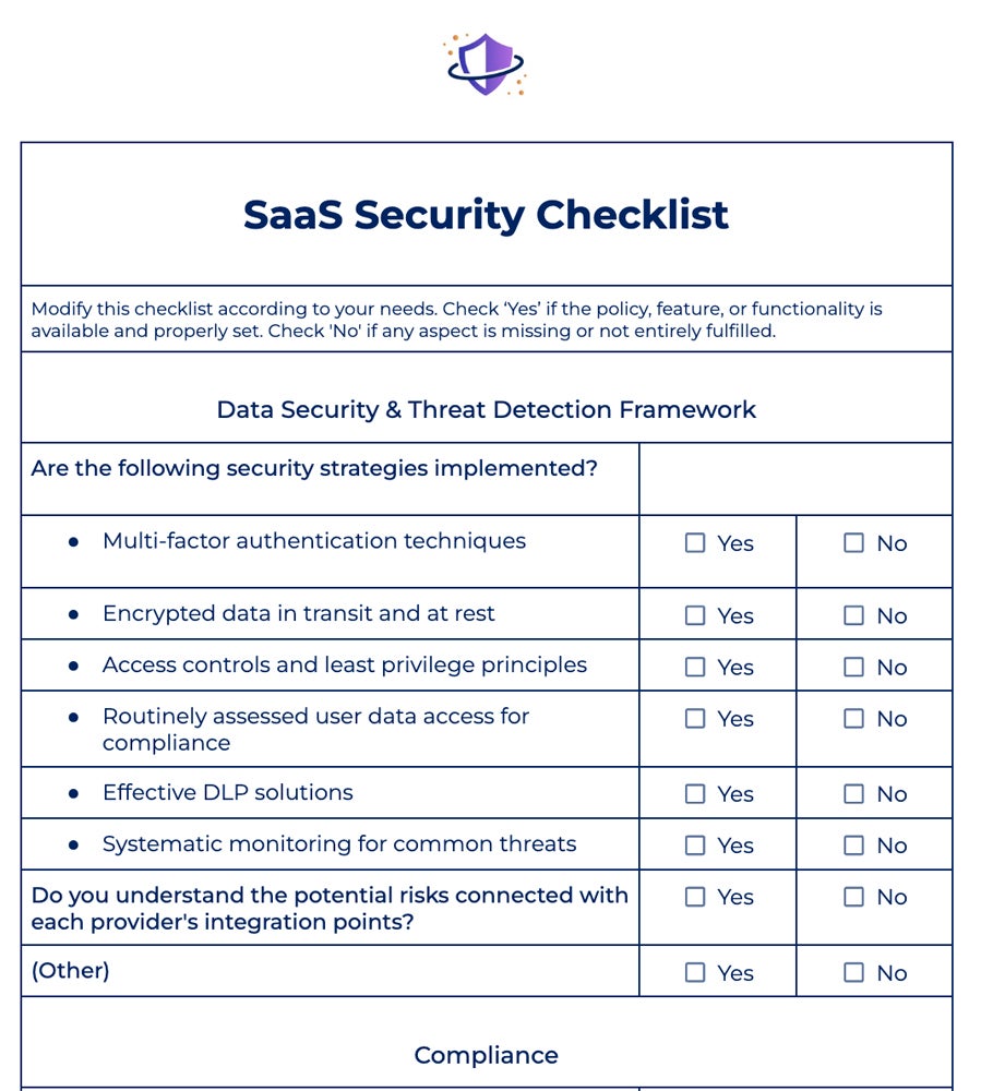What Is a SaaS Security Checklist? Tips & Free Template 1 Saas Security Checklist preview image.