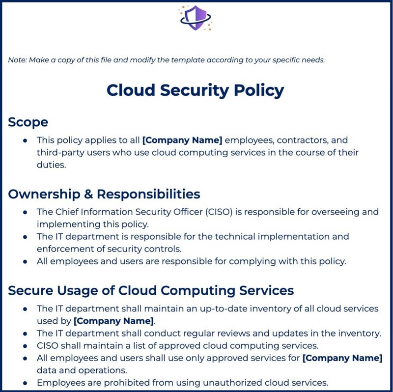 11 Cloud Security Best Practices & Tips in 2024 1 Cloud Security Policy template preview.